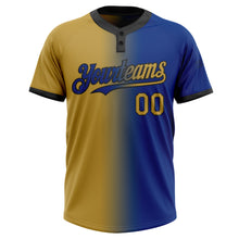 Charger l&#39;image dans la galerie, Custom Royal Old Gold-Black Gradient Fashion Two-Button Unisex Softball Jersey
