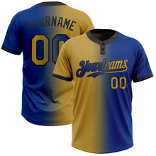 Charger l&#39;image dans la galerie, Custom Royal Old Gold-Black Gradient Fashion Two-Button Unisex Softball Jersey
