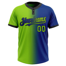 Charger l&#39;image dans la galerie, Custom Royal Neon Green-Black Gradient Fashion Two-Button Unisex Softball Jersey
