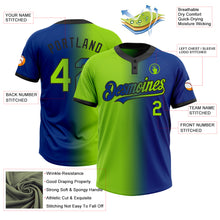 Charger l&#39;image dans la galerie, Custom Royal Neon Green-Black Gradient Fashion Two-Button Unisex Softball Jersey
