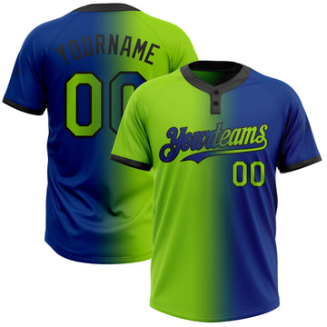 Custom Royal Neon Green-Black Gradient Fashion Two-Button Unisex Softball Jersey