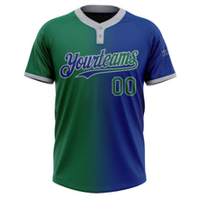 Charger l&#39;image dans la galerie, Custom Royal Kelly Green-Gray Gradient Fashion Two-Button Unisex Softball Jersey
