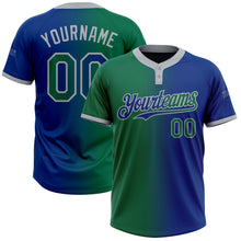 Charger l&#39;image dans la galerie, Custom Royal Kelly Green-Gray Gradient Fashion Two-Button Unisex Softball Jersey
