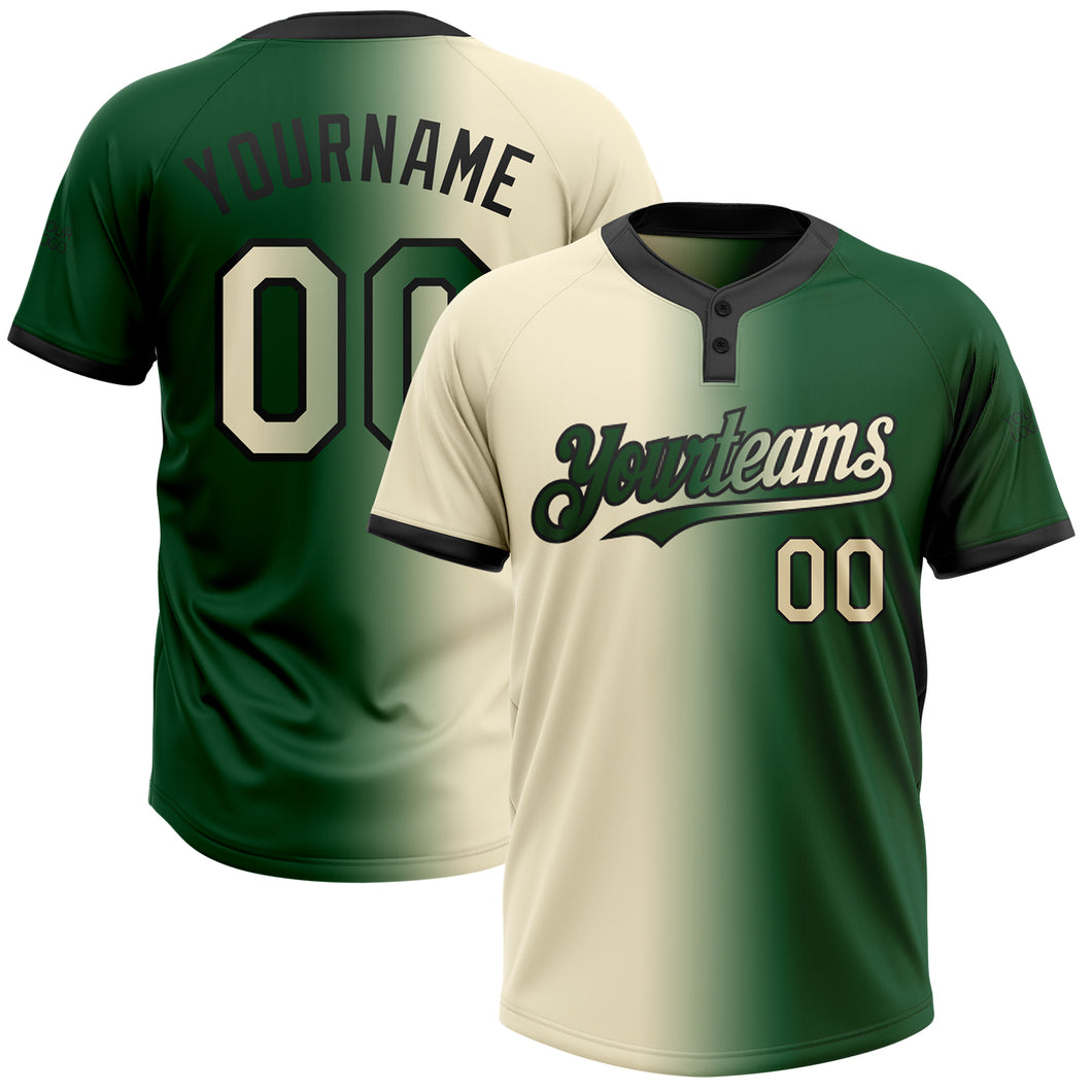 Custom Green Cream-Black Gradient Fashion Two-Button Unisex Softball Jersey