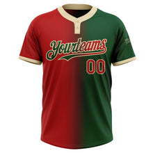 Charger l&#39;image dans la galerie, Custom Green Red-Cream Gradient Fashion Two-Button Unisex Softball Jersey
