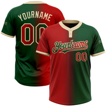 Загрузить изображение в средство просмотра галереи, Custom Green Red-Cream Gradient Fashion Two-Button Unisex Softball Jersey
