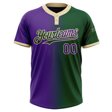 Загрузить изображение в средство просмотра галереи, Custom Green Purple-Cream Gradient Fashion Two-Button Unisex Softball Jersey
