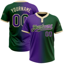 Charger l&#39;image dans la galerie, Custom Green Purple-Cream Gradient Fashion Two-Button Unisex Softball Jersey
