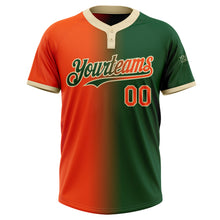 Laden Sie das Bild in den Galerie-Viewer, Custom Green Orange-Cream Gradient Fashion Two-Button Unisex Softball Jersey
