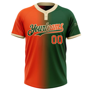 Custom Green Orange-Cream Gradient Fashion Two-Button Unisex Softball Jersey