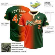 Laden Sie das Bild in den Galerie-Viewer, Custom Green Orange-Cream Gradient Fashion Two-Button Unisex Softball Jersey
