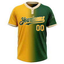 Загрузить изображение в средство просмотра галереи, Custom Green Gold-Cream Gradient Fashion Two-Button Unisex Softball Jersey
