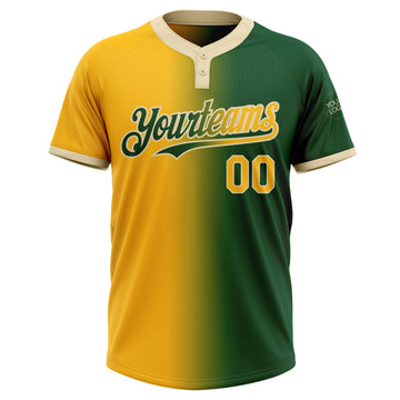 Custom Green Gold-Cream Gradient Fashion Two-Button Unisex Softball Jersey