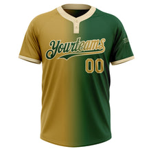 Загрузить изображение в средство просмотра галереи, Custom Green Old Gold-Cream Gradient Fashion Two-Button Unisex Softball Jersey
