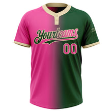 Загрузить изображение в средство просмотра галереи, Custom Green Pink-Cream Gradient Fashion Two-Button Unisex Softball Jersey
