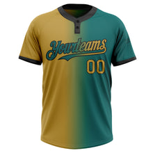 Загрузить изображение в средство просмотра галереи, Custom Teal Old Gold-Black Gradient Fashion Two-Button Unisex Softball Jersey
