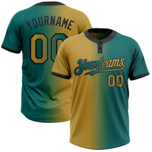 Загрузить изображение в средство просмотра галереи, Custom Teal Old Gold-Black Gradient Fashion Two-Button Unisex Softball Jersey
