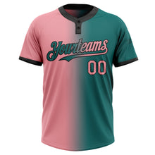 Charger l&#39;image dans la galerie, Custom Teal Medium Pink-Black Gradient Fashion Two-Button Unisex Softball Jersey
