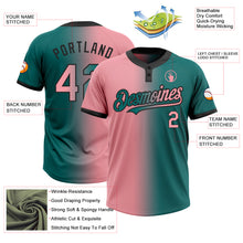 Charger l&#39;image dans la galerie, Custom Teal Medium Pink-Black Gradient Fashion Two-Button Unisex Softball Jersey
