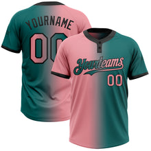 Charger l&#39;image dans la galerie, Custom Teal Medium Pink-Black Gradient Fashion Two-Button Unisex Softball Jersey
