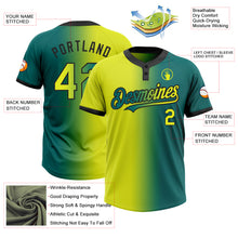 Charger l&#39;image dans la galerie, Custom Teal Neon Yellow-Black Gradient Fashion Two-Button Unisex Softball Jersey
