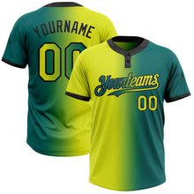 Charger l&#39;image dans la galerie, Custom Teal Neon Yellow-Black Gradient Fashion Two-Button Unisex Softball Jersey
