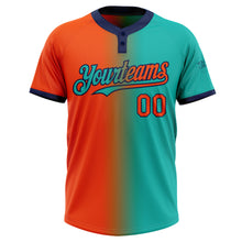 Charger l&#39;image dans la galerie, Custom Aqua Orange-Navy Gradient Fashion Two-Button Unisex Softball Jersey
