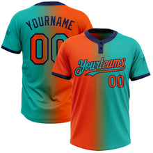 Загрузить изображение в средство просмотра галереи, Custom Aqua Orange-Navy Gradient Fashion Two-Button Unisex Softball Jersey
