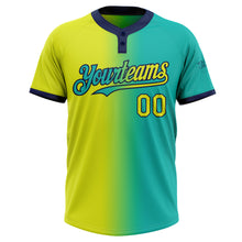 Charger l&#39;image dans la galerie, Custom Aqua Neon Yellow-Navy Gradient Fashion Two-Button Unisex Softball Jersey
