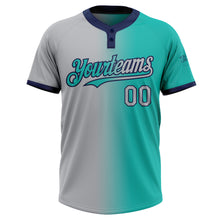 Laden Sie das Bild in den Galerie-Viewer, Custom Aqua Gray-Navy Gradient Fashion Two-Button Unisex Softball Jersey
