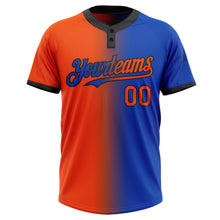 Charger l&#39;image dans la galerie, Custom Thunder Blue Orange-Black Gradient Fashion Two-Button Unisex Softball Jersey
