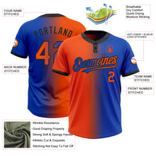 Charger l&#39;image dans la galerie, Custom Thunder Blue Orange-Black Gradient Fashion Two-Button Unisex Softball Jersey
