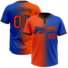 Charger l&#39;image dans la galerie, Custom Thunder Blue Orange-Black Gradient Fashion Two-Button Unisex Softball Jersey
