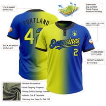 Charger l&#39;image dans la galerie, Custom Thunder Blue Neon Yellow-Black Gradient Fashion Two-Button Unisex Softball Jersey
