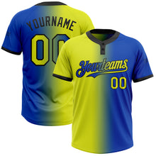 Charger l&#39;image dans la galerie, Custom Thunder Blue Neon Yellow-Black Gradient Fashion Two-Button Unisex Softball Jersey
