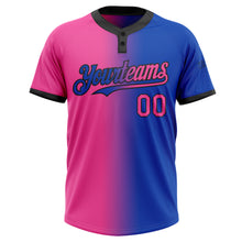 Charger l&#39;image dans la galerie, Custom Thunder Blue Pink-Black Gradient Fashion Two-Button Unisex Softball Jersey
