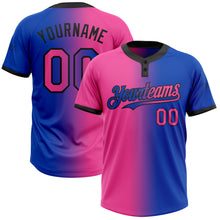 Загрузить изображение в средство просмотра галереи, Custom Thunder Blue Pink-Black Gradient Fashion Two-Button Unisex Softball Jersey
