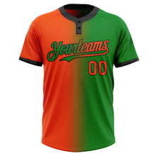 Charger l&#39;image dans la galerie, Custom Grass Green Orange-Black Gradient Fashion Two-Button Unisex Softball Jersey
