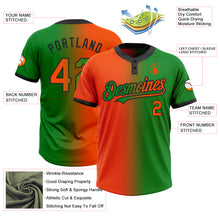 Charger l&#39;image dans la galerie, Custom Grass Green Orange-Black Gradient Fashion Two-Button Unisex Softball Jersey
