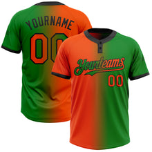 Charger l&#39;image dans la galerie, Custom Grass Green Orange-Black Gradient Fashion Two-Button Unisex Softball Jersey
