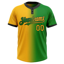 Charger l&#39;image dans la galerie, Custom Grass Green Gold-Black Gradient Fashion Two-Button Unisex Softball Jersey
