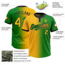 Laden Sie das Bild in den Galerie-Viewer, Custom Grass Green Gold-Black Gradient Fashion Two-Button Unisex Softball Jersey
