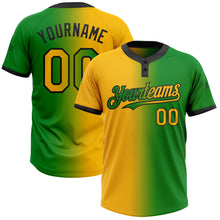 Charger l&#39;image dans la galerie, Custom Grass Green Gold-Black Gradient Fashion Two-Button Unisex Softball Jersey
