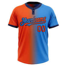 Charger l&#39;image dans la galerie, Custom Electric Blue Orange-Navy Gradient Fashion Two-Button Unisex Softball Jersey
