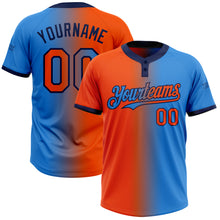 Charger l&#39;image dans la galerie, Custom Electric Blue Orange-Navy Gradient Fashion Two-Button Unisex Softball Jersey
