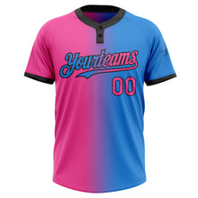 Charger l&#39;image dans la galerie, Custom Electric Blue Pink-Black Gradient Fashion Two-Button Unisex Softball Jersey
