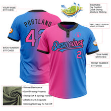 Charger l&#39;image dans la galerie, Custom Electric Blue Pink-Black Gradient Fashion Two-Button Unisex Softball Jersey
