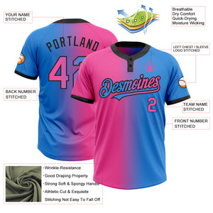 Custom Electric Blue Pink-Black Gradient Fashion Two-Button Unisex Softball Jersey