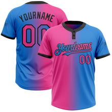 Charger l&#39;image dans la galerie, Custom Electric Blue Pink-Black Gradient Fashion Two-Button Unisex Softball Jersey
