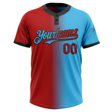 Загрузить изображение в средство просмотра галереи, Custom Sky Blue Red-Black Gradient Fashion Two-Button Unisex Softball Jersey
